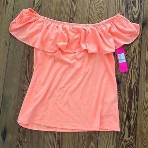 Lilly Pulitzer La Fortuna Cantaloupe Sleeveless Ruffle Top Small